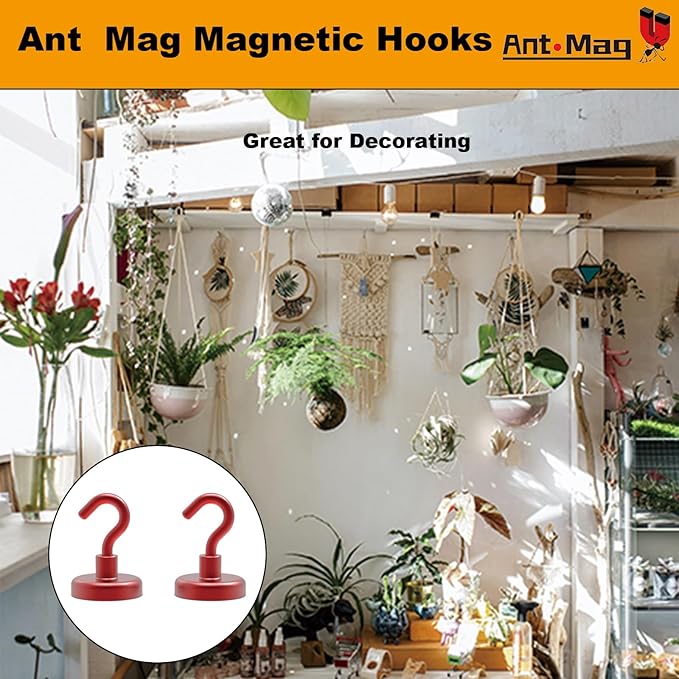 Ant Mag Strong Magnet Hooks 100lbs+ Pulling Force Neodymium Hooks Hangers Heavy Duty Used for Home Kitchen Refrigerator