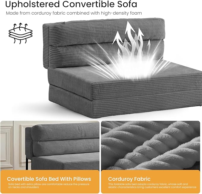 Convertible Sofa Bed with Metal Frame, Boneless Loveseat Sleeper Sofa Futon Sofa Bed Foldable Twin Size Mattress for Living Room, Guest Room