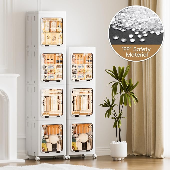 JEKO&JEKO 195 Qt Narrow Bathroom Storage Cabinet, 4-Tier Slim Tall Cabinet Organizer with Wheels, Foldable Plastic Storage Bin for Small Spaces, White