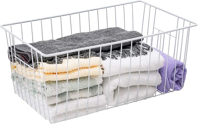 Upright Freezer Organizer Bins, Freezer Baskets for 16, 17, 21 cu.ft Standup Freezer, Wire Storage Baskets with Built-in Handles for Frozen Foods, Snacks, Vegetables, Fruits and More, Set of 4 , White