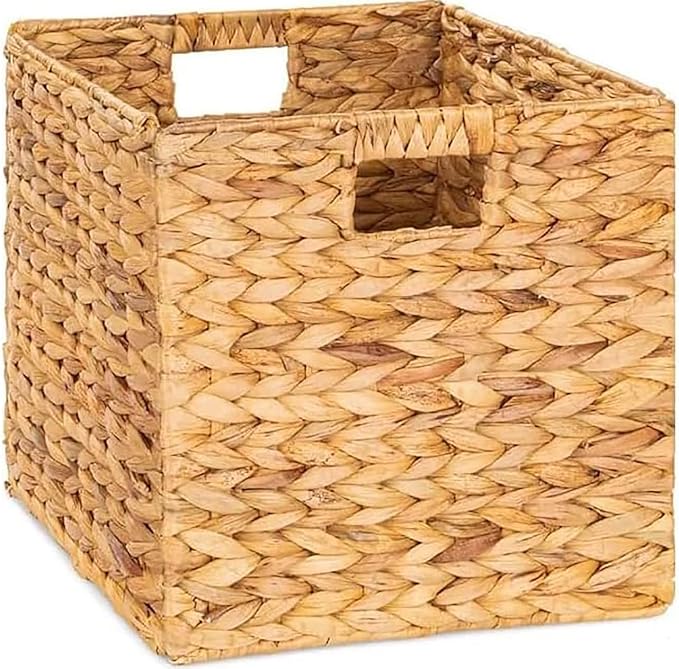 10.5x10.5'' Set of 3 Cube Storage Baskets, Natural Water Hyacinth Multipurpose Collapsible Organizers, Woven Laundry Totes for Laundry, Storage Cubes,Wicker Baskets Laundry Organizer Totes for Home