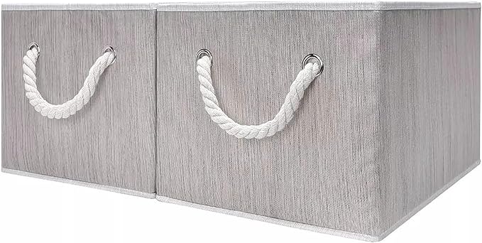 Pack of 2 Large Rectangular Modern Storage Bins, Sturdy Foldable Fabric Bins for Organizing Clothing, Sheets, Books - Shelf Organizer Shelves Basket Storage Bin 16.3"x 12"x 10.24"