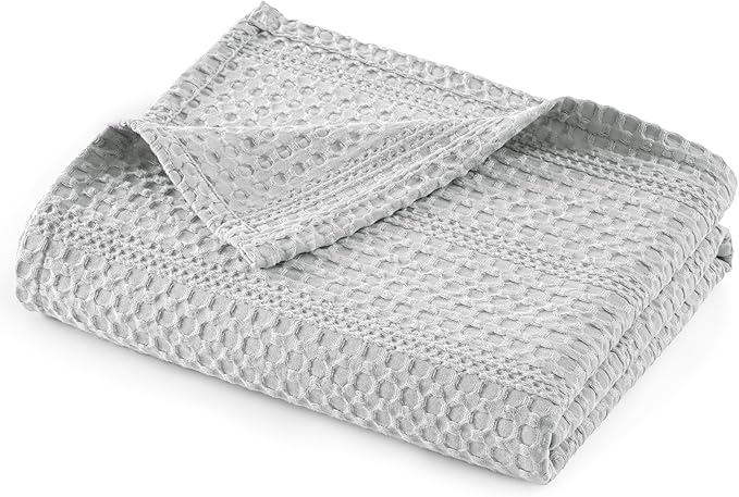 PHF Lightweight Waffle Weave Throw Blanket 50"x 60", Soft Woven Summer Blanket for Hot Sleepers - Aesthetic Home Decor for Couch Bed Sofa, Pet Friendly, Light Grey