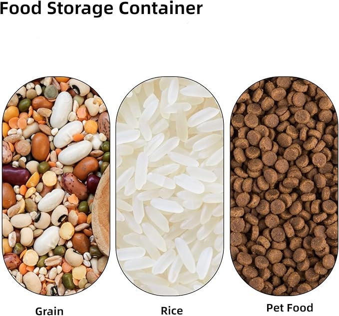 Rice Container 25 lbs Airtight, 4 Packs Flour Storage Containers Bin with Wheels Seal Locking Lid, BPA Free, Measuring Cup & Scoop, Kitchen Organizer Boxes for Grain, Sugar, Beans, Cereal (Grey)