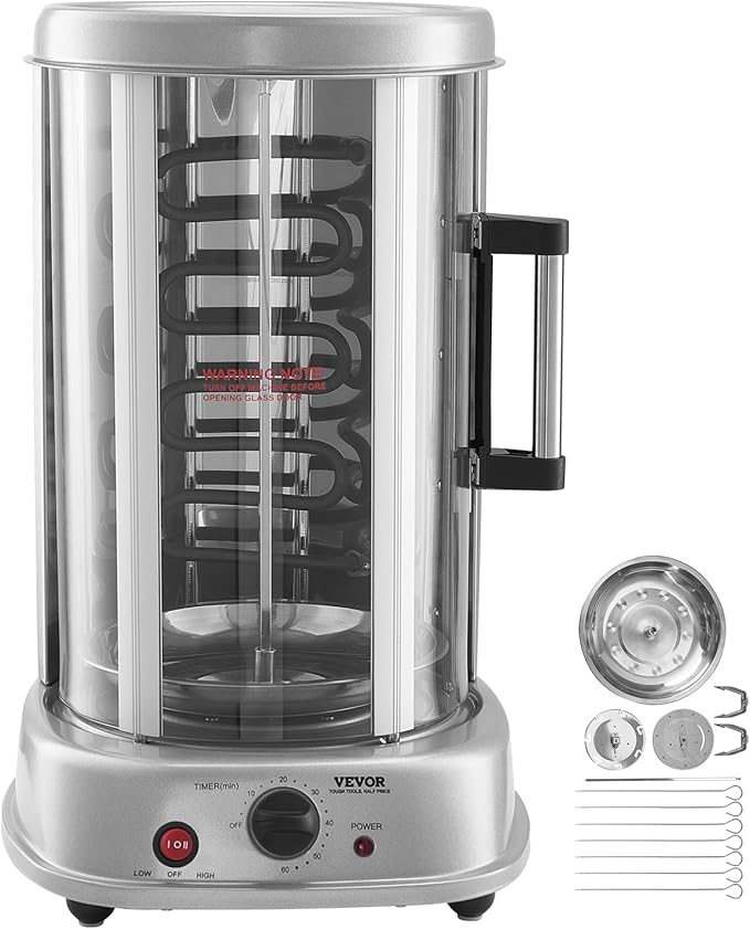 VEVOR Shawarma Grill Machine, Vertical Chicken Shawarma Cooker Machine Countertop, Electric Stainless Steel Broiler Gyro Rotisserie Oven Doner Kebab Machine, for Home Restaurant Kitchen Parties
