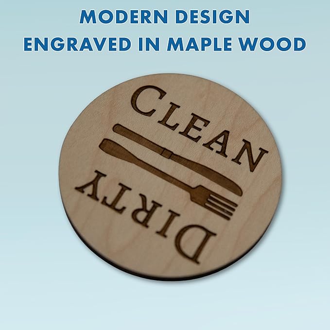 Dishwasher Magnet Clean Dirty Sign Maple Wood Non Scratching Easily Rotate - Clean and Dirty Dishwasher Magnet Sign for Dish Washer - Apartment Essentials New Home Move in Gift - 2.5 Inches