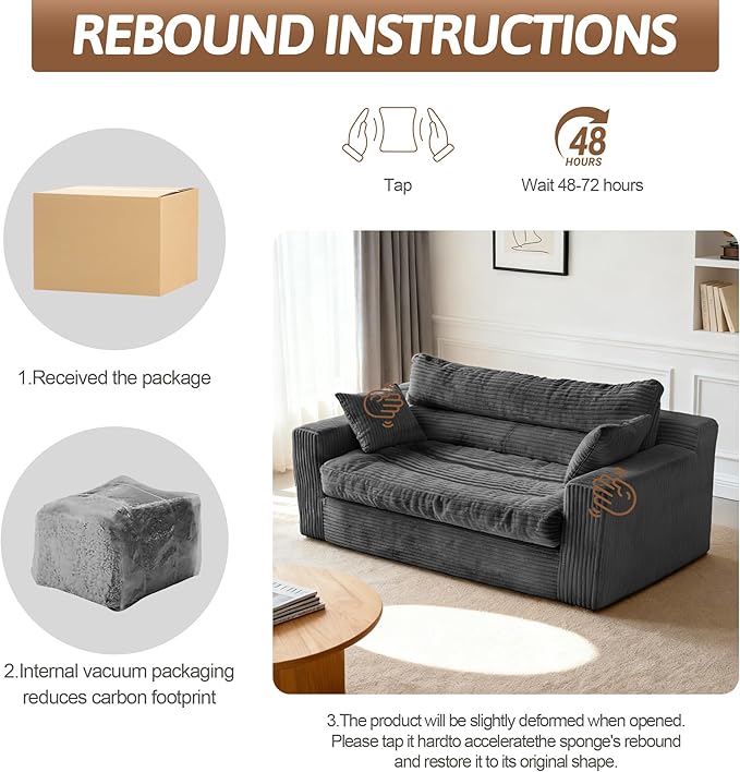 Convertible Sofa Bed, Pull Out Boneless Couch Loveseat Floor Sofa Bed with Pillows, 2-Seater Folding Sofa Loveseat Boneless Couch for Living Room, Bedroom, Apartment, Office(Grey)