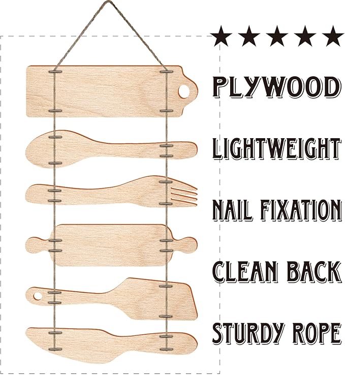 Bless the Food Before Us Farmhouse Kitchen Wall Decor - Dining Room Decorations Collage Wall Art in Neutral Grey Color - Wooden Rustic 6pcs Roped Sign 25x14 Inches Vertical