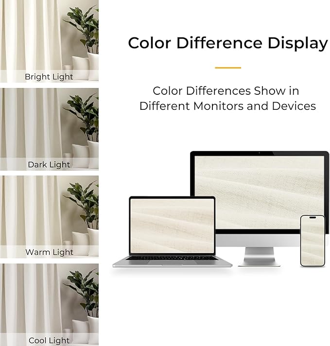 INOVADAY 100% Blackout Curtains for Bedroom, Black Out Curtains 84 Inch Long, Clip Rings Linen Blackout Drapes, Thermal Insulated Room Darkening for Living Room, 2 Panels - Lightcream,W50xL84