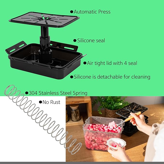 SMART Automatic Press Plate Food Storage Container for Kimchi Sauerkraut Pickle Fermentaion/Airtight Lid Food Storage Container for Preserved Food Bulk Fermentation (12L / 3.2 gal)