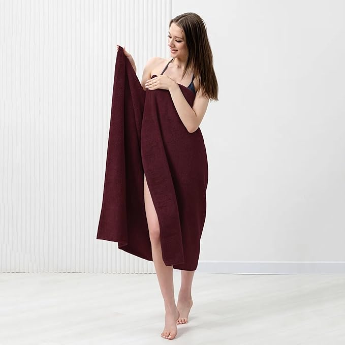 Bath Sheets – Extra Large Bathroom Sheet Set – Pack of 2 Jumbo Towels Burgundy (71x35in) – 100% Cotton Soft Quick Dry Large Bath Towels for Adults Hotel Spa Bathroom Use