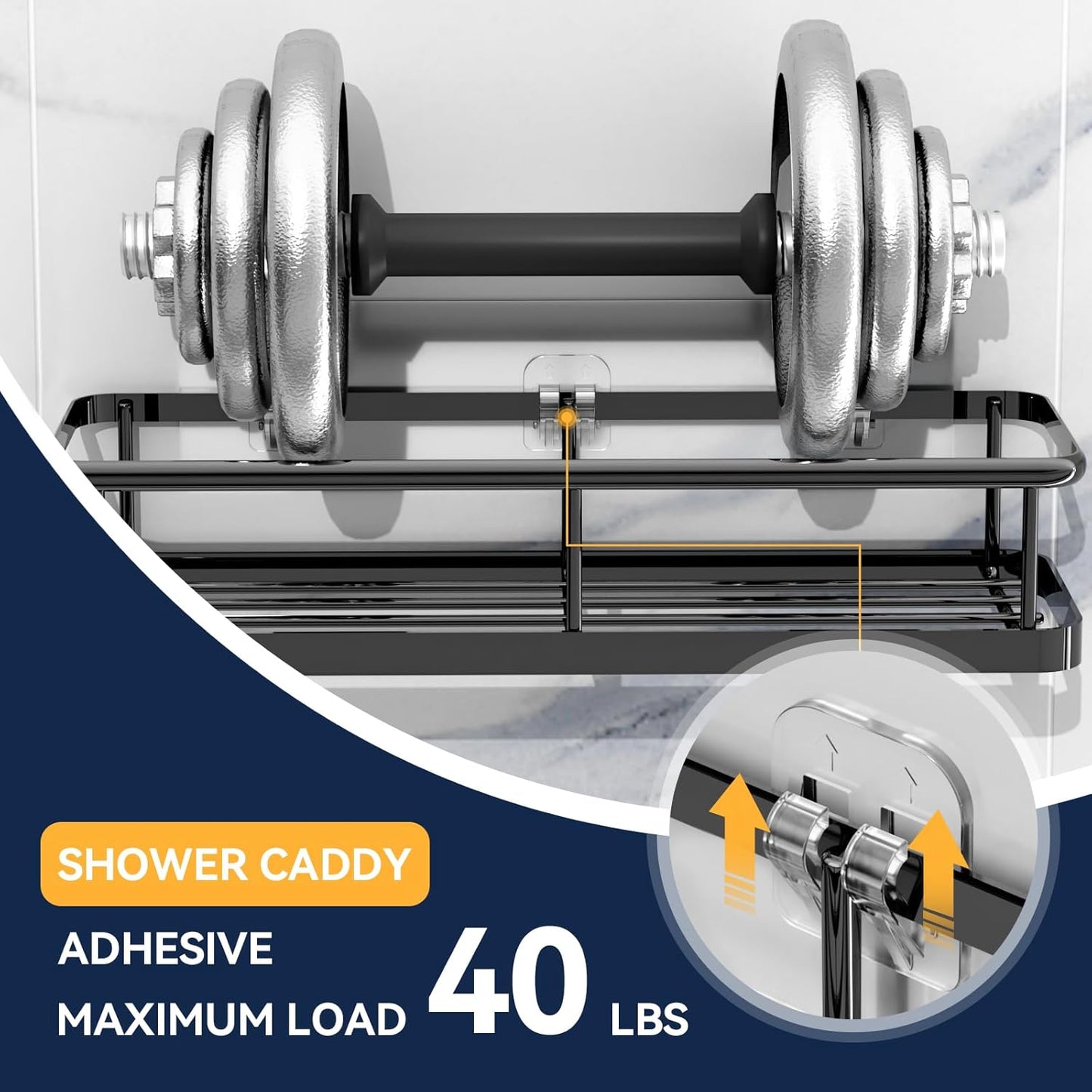 9-Pack Shower Caddy Adhesive Replacement — Transparent Shower Adhesive Strips, No Drilling Hooks for Bath Storage Shelves, Kitchen Racks, Basket & Soap Holder
