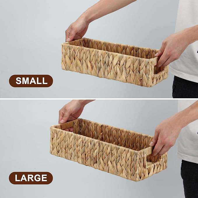 Wicker Storage Basket Nesting Small Wicker Basket, Water Hyacinth Toilet Paper Baskets for Storage, Bathroom Organizer Toilet Paper Holders for Organizing Pantry Bathroom Toilet Tank, 2 Pack