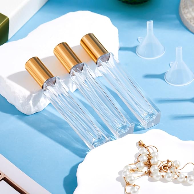 Domensi 20 Pcs 10/20/30 ml Perfume Travel Refillable Bottles Glass Spray Bottle Perfume Atomizer for Cologne Dispenser Leak-proof Fragrance Bottles Atomizer Pump Bottle Kit (Gold)