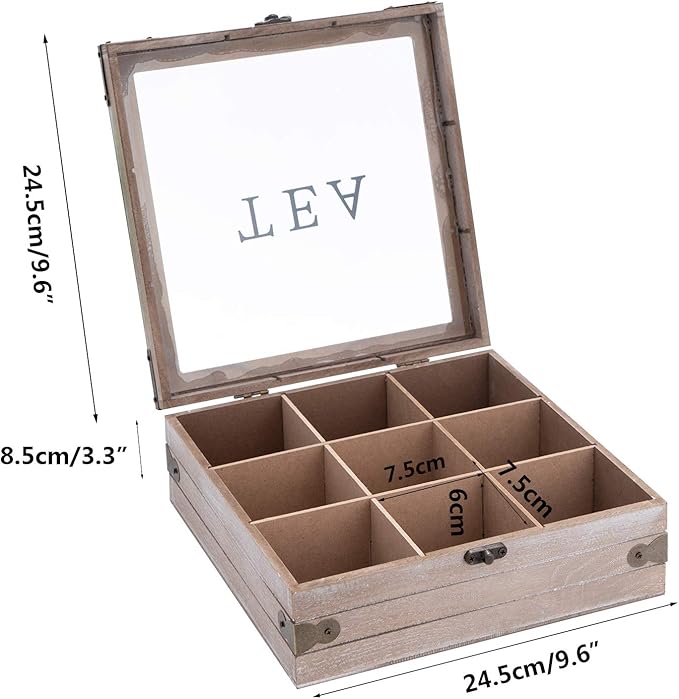 handrong Tea Box Organizer - Rustic Tea Bag Storage,Teas Bag Holder for Coffee Sugar Pods Packets & More β Elegant Tea Storage Solution for Home & Kitchen (Gray)
