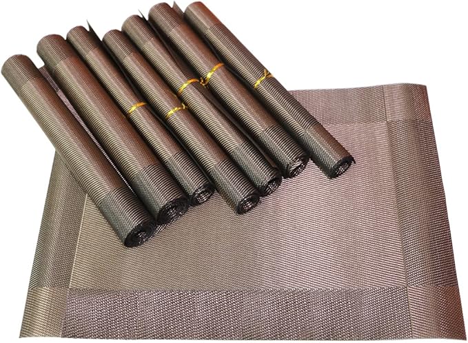 Placemats, Washable PVC Table Mats, Woven Vinyl Placemat for Dining Table Place Mats Set (6 Placemats and 1 Table Runner, Brown)