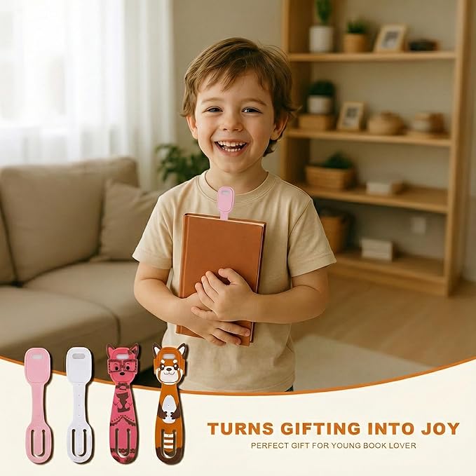 Rechargeable Kids Book Light, Cute Bookmark Reading Light for Kids, Dimmable Portable LED Book Light for Reading in Bed, Eye-Caring Bedtime Reading Lamp for Children & Travel, Light Pink