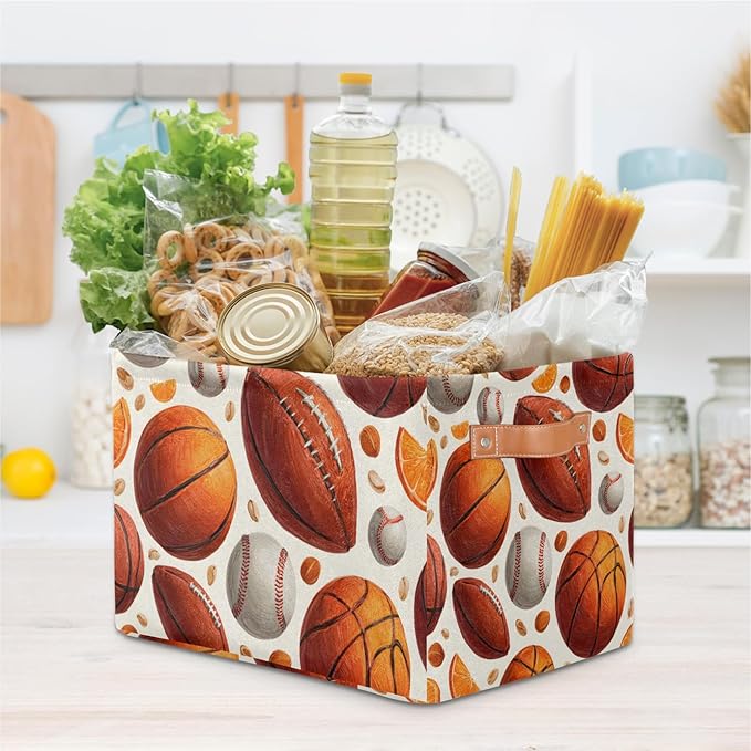 Cubes Storage Baskets,American Football Foldable Storage Box,Waterproof Open Shelf Organizer Bin for Kid Clothes Toy Empty Gift Baskets