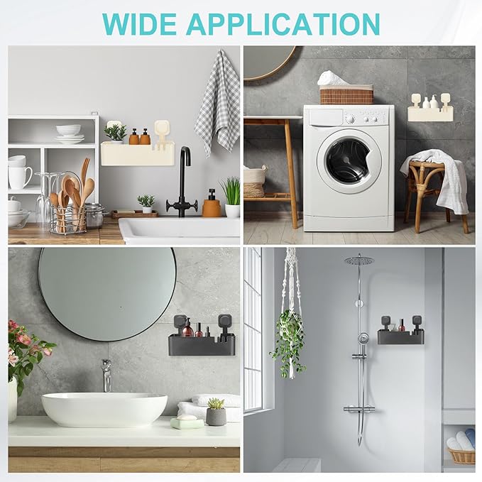uxcell 2Pcs Suction Cup Shower Caddy, 11 x 7 Inches Suction Cup Shower Organizer Shelf Wall Mount Dispenser Rack Storage Shelf for Bathroom Kitchen, Black