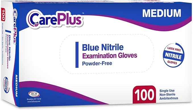 CARE PLUS Nitrile Gloves for Medical Use - Powder & Latex-Free - Black/Blue - S, M, L, XL - 100, 200, 1000