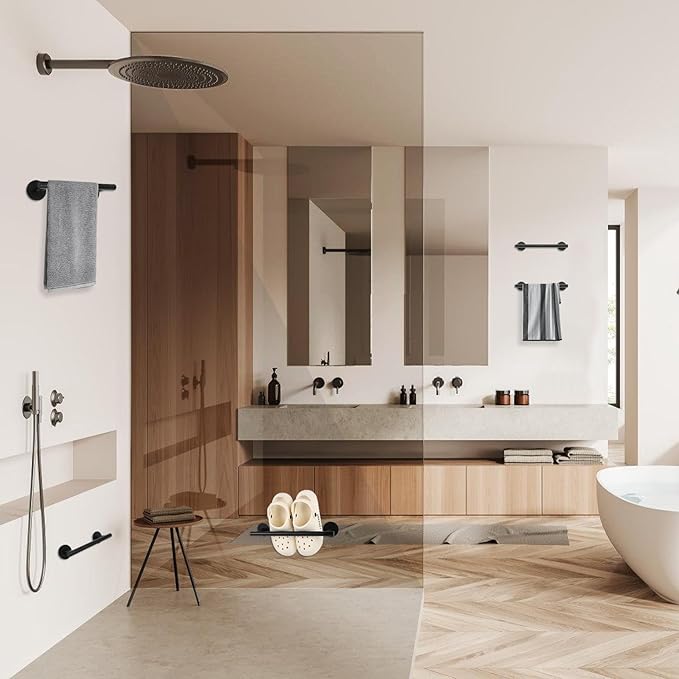 9 Inch 304 SL Matte Black Towel Racks for Bathroom and Kitchen - 3M Adhesive Cabinet Towel Holder, Small Bathroom Decor, Essential Black Bathroom Accessories
