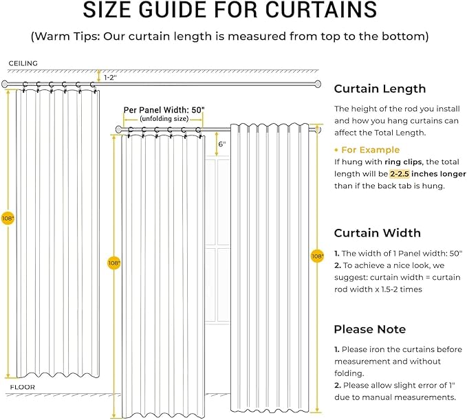 INOVADAY 100% Blackout Curtains for Bedroom, Black Out Curtains 108 Inch Long, Clip Rings Linen Blackout Drapes, Thermal Insulated Room Darkening for Living Room, 2 Panels - Blush Pink,W50xL108