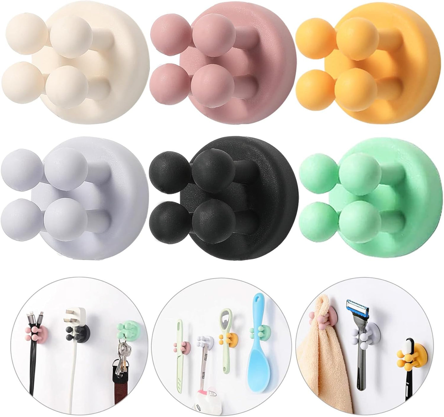 Silicone Toothbrush Holders for Bathrooms, 6Pcs — Razor Holder for Shower, Wall Mounted Self Adhesive Multifunctional Hook for Kids, Kitchen, Living Room & Office