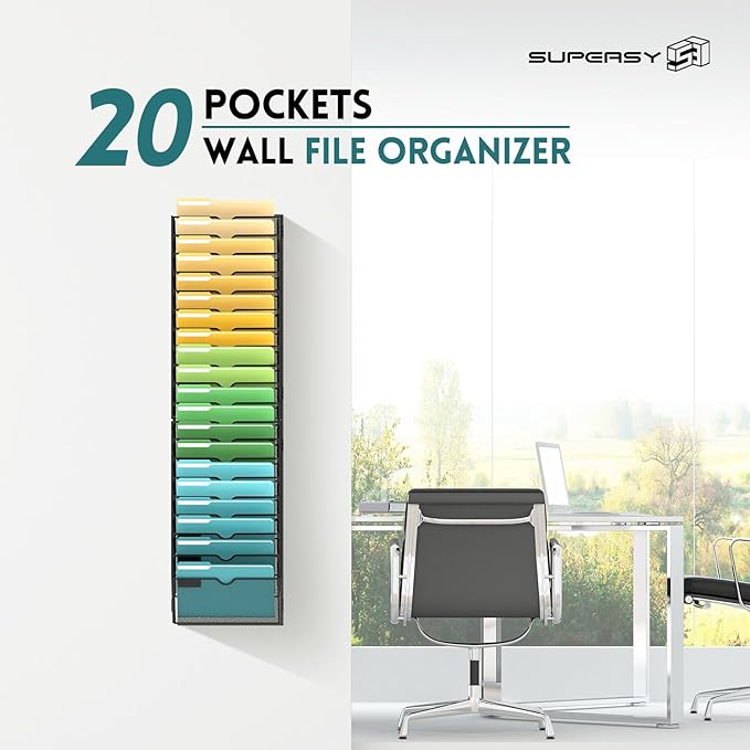 SUPEASY 20-Tier Wall File Organizer Mesh Office Mail Holder, Hanging Wall Organizer Magazine Rack for Office Assembly Needed, Black