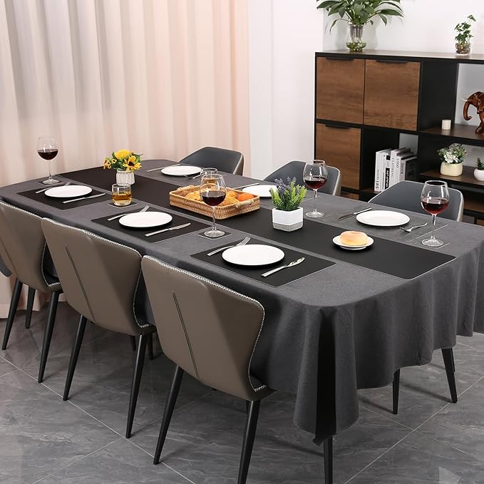 Table Runners 55 Inches Long, Dual-Sided Faux Leather Farmhouse Table Runner Waterproof Heatproof Non-Slip for Living Room Party Home Decor Holiday Decorations(Gray Black, 15 x 55 Inch)