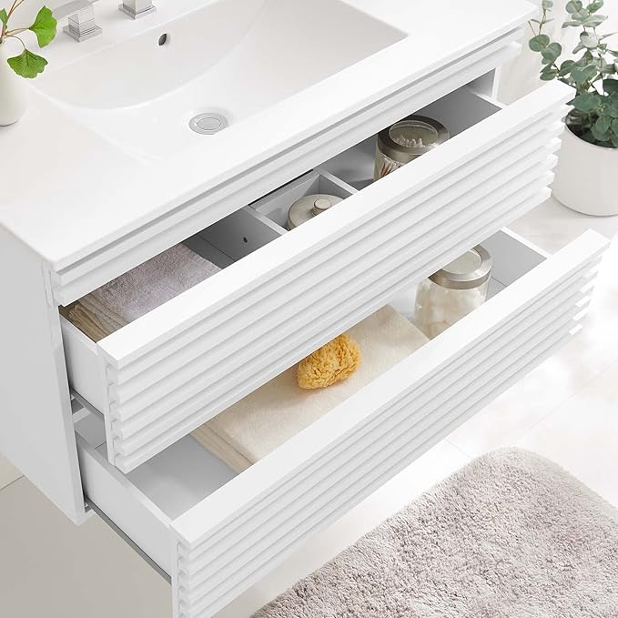 Modway Render 36" Wall-Mount Bathroom Vanity in White White