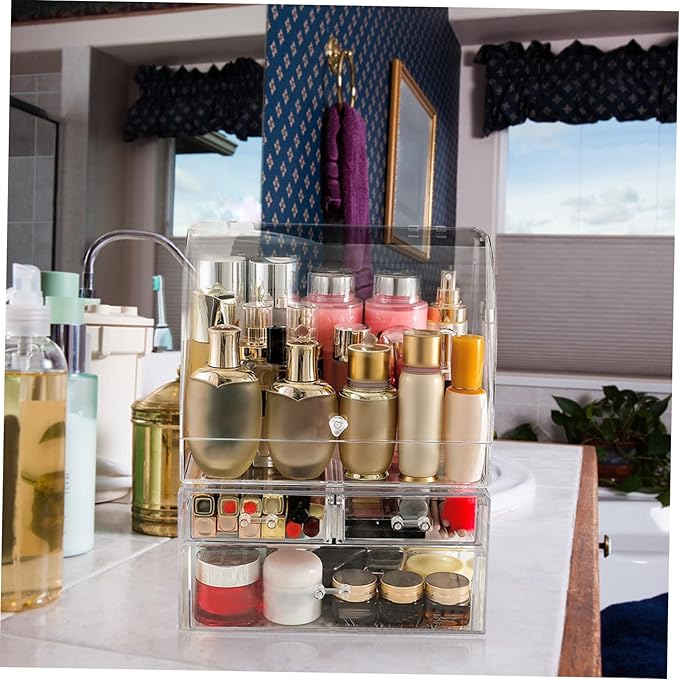 Makeup Storage Case Dividers Tabletop Cosmetic Container Makeup Bin Lid Storage Boxes