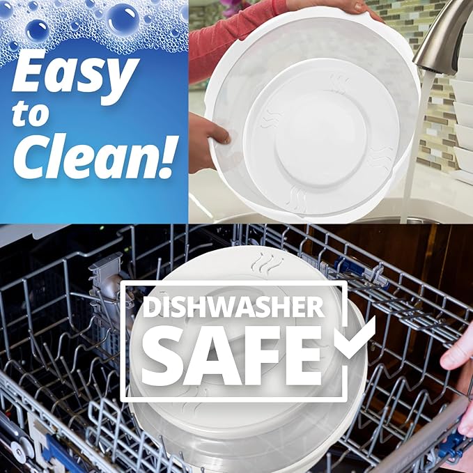 HOVER COVER High Power Magnetic Microwave Splatter Cover with Strongest Magnetic Grip, Collapsible 12-Inch BPA-Free Food Lid, Vented Plate Guard, Dishwasher Safe Space-Saving Storage - White