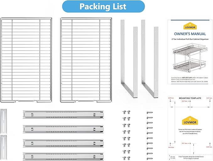 LOVMOR Individual Pull Out Cabinet Organizer, 2 Tier Slide Out Cabinet Drawers, Pots and Pans Organizer and Storage Pantry Shelf for Kitchen (22½" W x 21½" D)