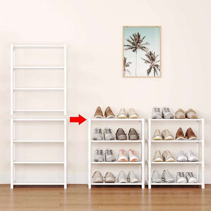4-Tier Small Shoe Rack .Stackable Shoe Shelf Storage Organizer for Entryway Hallway Closet Bathroom Living Room (1-White)