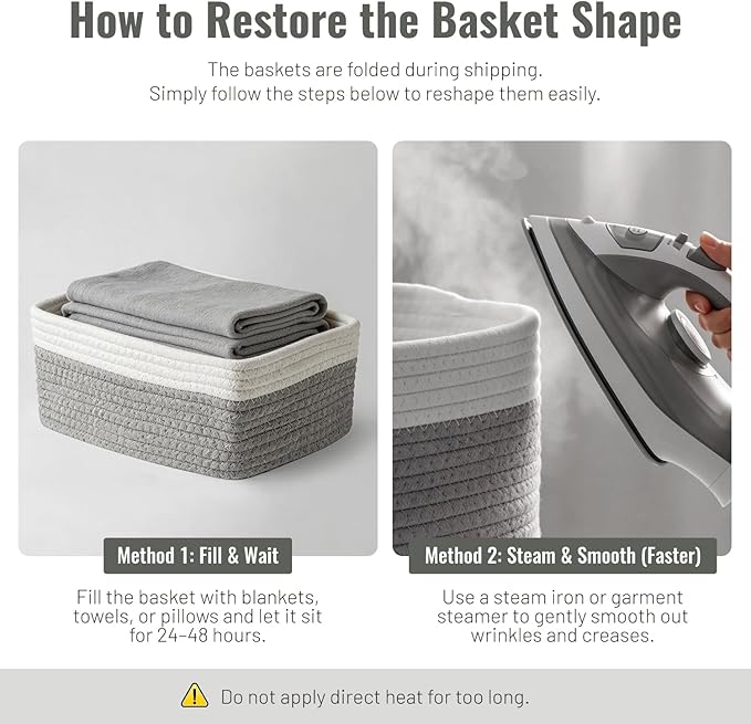 5 Pack Decorative Small Storage Baskets for Shelves, Cotton Rope Woven Basket for Organizing Bathroom, Nursery, Closet, Cabinet, Toys & Socks, Gift Baskets Empty, 11.8"x7.9"x4.7", Gray/White