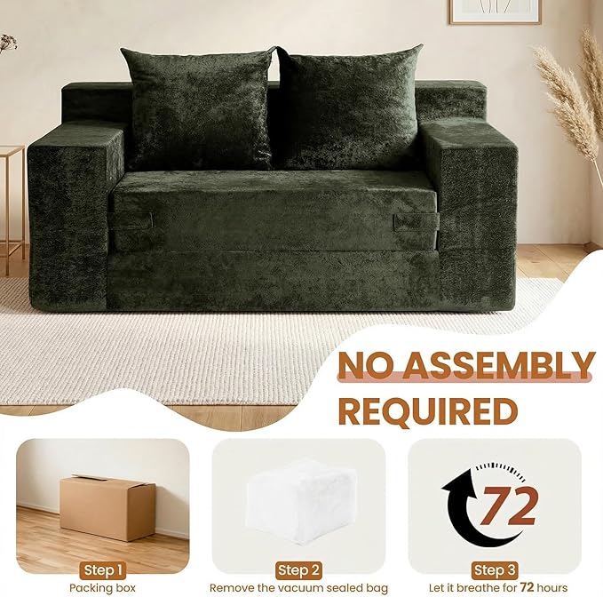 Convertible Sofa Bed, 5 in 1 Small Boneless Couch Pull Out Loveseat Sleeper Sofa,Corduroy Futon Couch Folding Mattress with 4 Pillows for Living Room Bedroom Lounge (No Assembly)