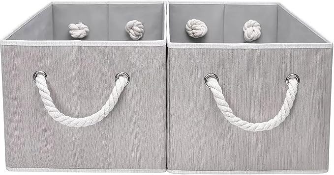 Pack of 2 Storage Bins Closet Organizer System, Sturdy Foldable Storage Boxes for Organizing Clothing, Books - Shelf Organizer Shelves Basket Storage Bin with Handles Clay