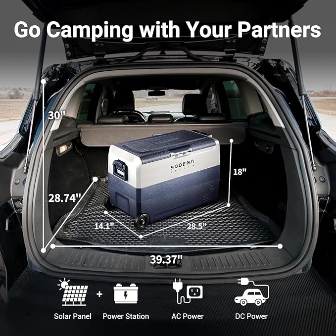 BODEGACOOLER 12 Volt Car Refrigerator,53 Quart Portable Freezer,Dual Zone Car Fridge APP Control,-4โ-68โ RV Electric Compressor Cooler 12/24V DC 100-240V AC for Outdoor,Camping,Travel,Road Trip