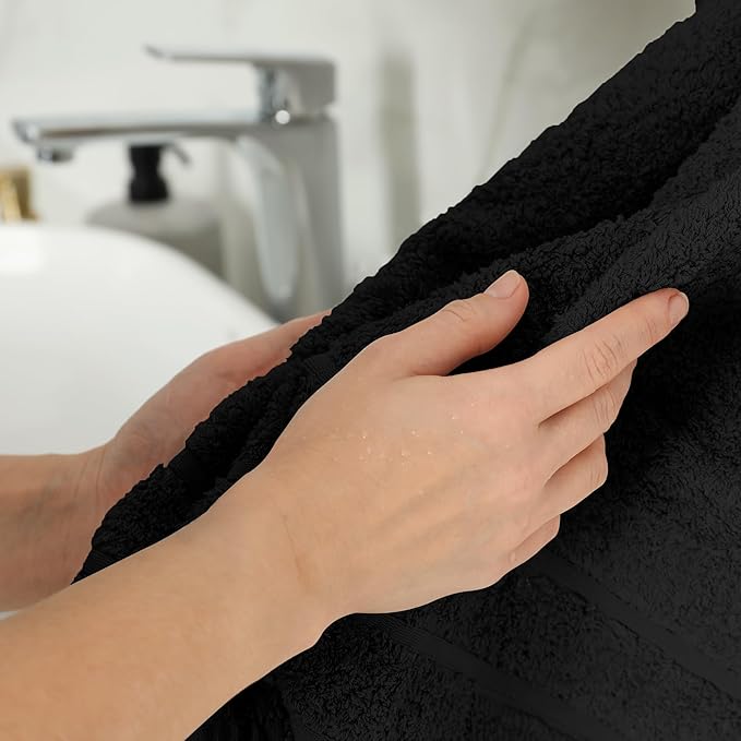 100% Cotton Hand Towels for Bathroom – Soft & Absorbent Towel Set– Pack of 6 Small Towel (34x20in) – Quick Dry Luxury Cotton Hand Towels – Black