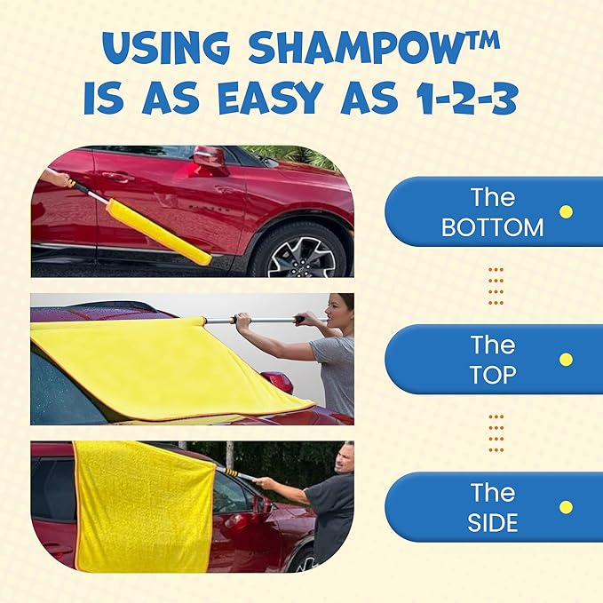 ShamPow XL 38"x 34" Car Drying Towel with Pole, Streak Free, Lint Free, Reusable - Car Accessories, Bath Towels, Microfiber Cleaning Cloth for Car, Truck, SUV - One Pass is All You Need