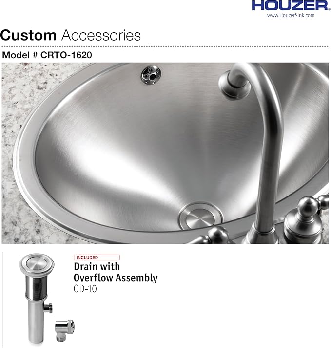 Houzer Opus Stainless Steel Bathroom Sink - 16 Inch Topmount Round Bowl Bathroom Sink with Overflow Drain Assembly, Durable & Versatile, Nested 40-Pack - CRTO-1620-40