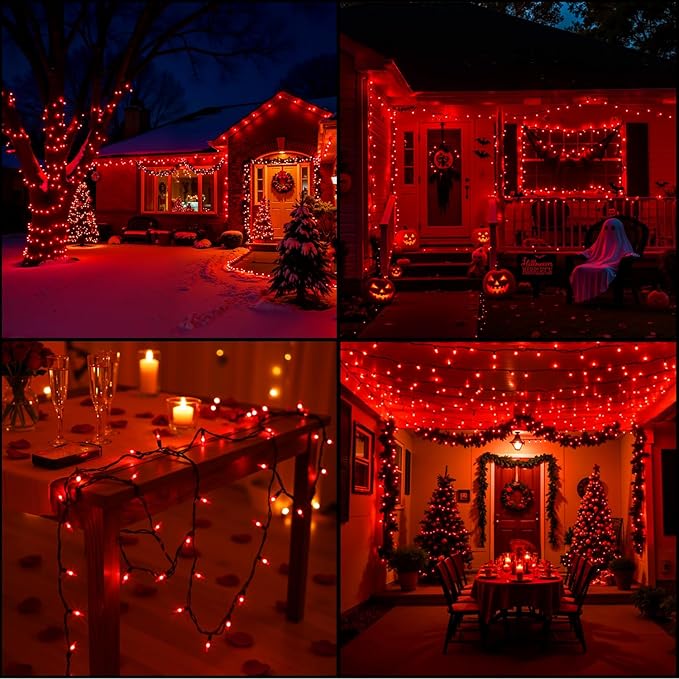 2Pack Red Christmas Lights, 13FT 50-Count Incandescent Halloween Mini Light with Green Wire, UL Certified Connectable Valentine's Day Lights Waterproof for Garland Party Xmas Holiday
