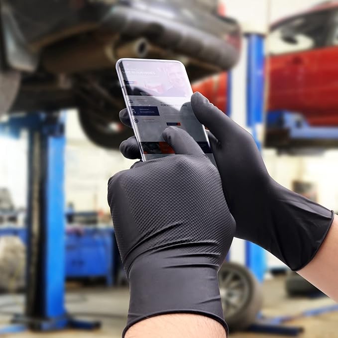 Wostar 8mil Black Nitrile Gloves Small 100Pcs Disposable Powder & Latex Free Diamond Textured Heavy Duty Black Gloves