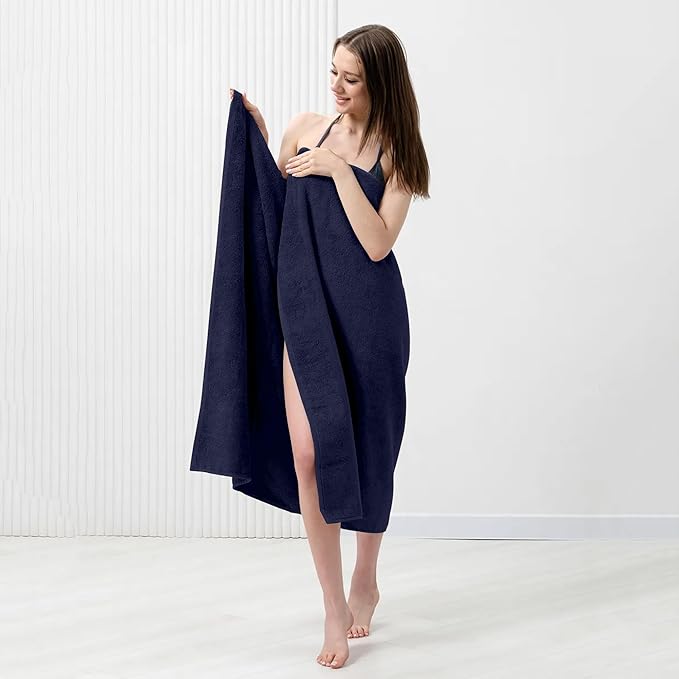 Bath Sheets – Extra Large Bathroom Sheet Set – Pack of 2 Jumbo Towels Navy Blue (71x35in) – 100% Cotton Soft Quick Dry Large Bath Towels for Adults Hotel Spa Bathroom Use