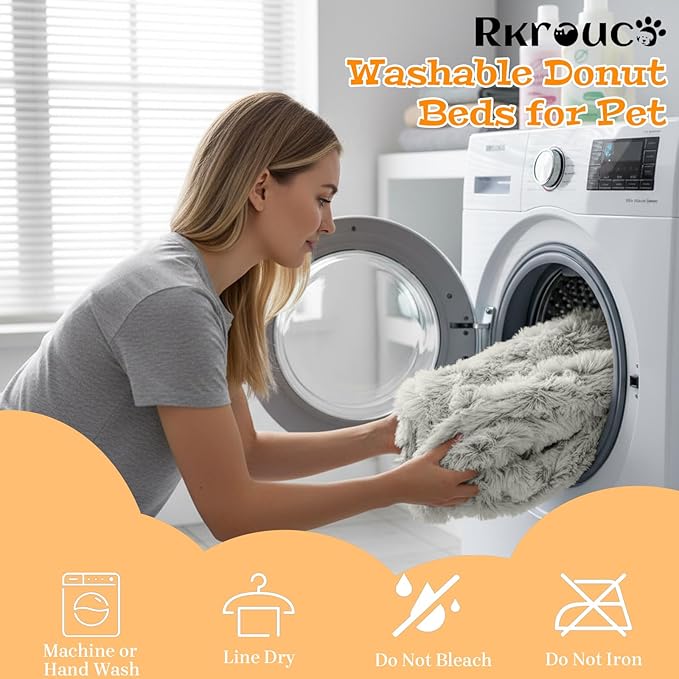 Fluffy Dog Bed Calming Donut Beds for Large Dogs Warming Round Small Medium Pet Nest Cozy Cat Mattress Indoor Washable Puppy Kennel Kittens Sleep Mat (S, 23.6×23.6 inch, Gradient Coffee)