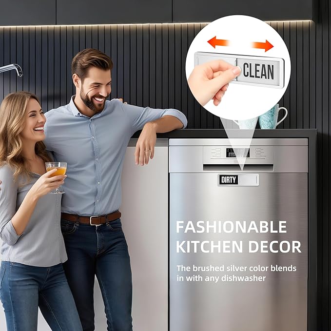 Dishwasher Magnet Clean Dirty Sign, Strong Magnet Clean Dirty for Kitchen Refrigerator, Easy to Read and Slide, Self-Adhesive Stickers for Non-Magnetic Dishwasher(Black White)
