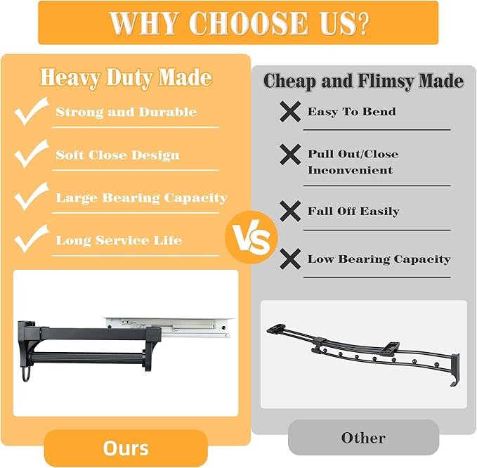 Alise Pull Out Clothes Hanger Rack for Closet,Heavy Duty Closet Rod with Automatic Soft-Close Mechanism for Closets,16 inch Closet Pull Out Metal Rod Organizer Hangers for Coats Pants Hangers,Black