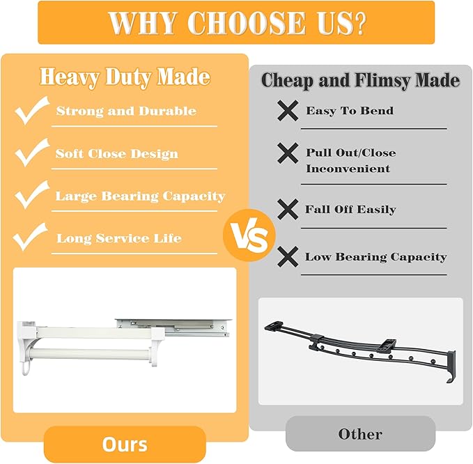 Alise Pull Out Clothes Hanger Rack for Closet,Heavy Duty Closet Rod with Automatic Soft-Close Mechanism for Closets,16 inch Closet Pull Out Metal Rod Organizer Hangers for Coats Pant Hanger,White