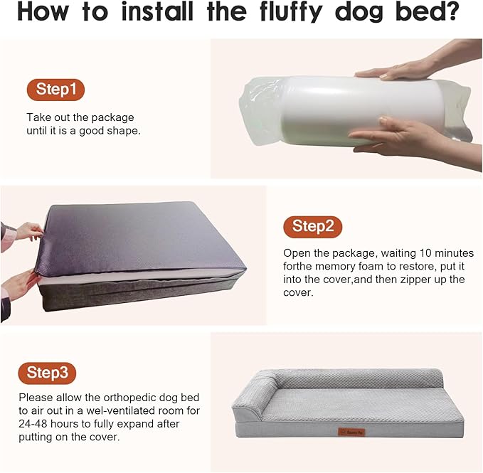Orthopedic Dog Beds Large Sized Dog, 44x32x6 Inches Memory Foam Pet Bed for Large Dogs, Washable Removable Cover, Nonskid Bottom, Waterproof, Light Grey