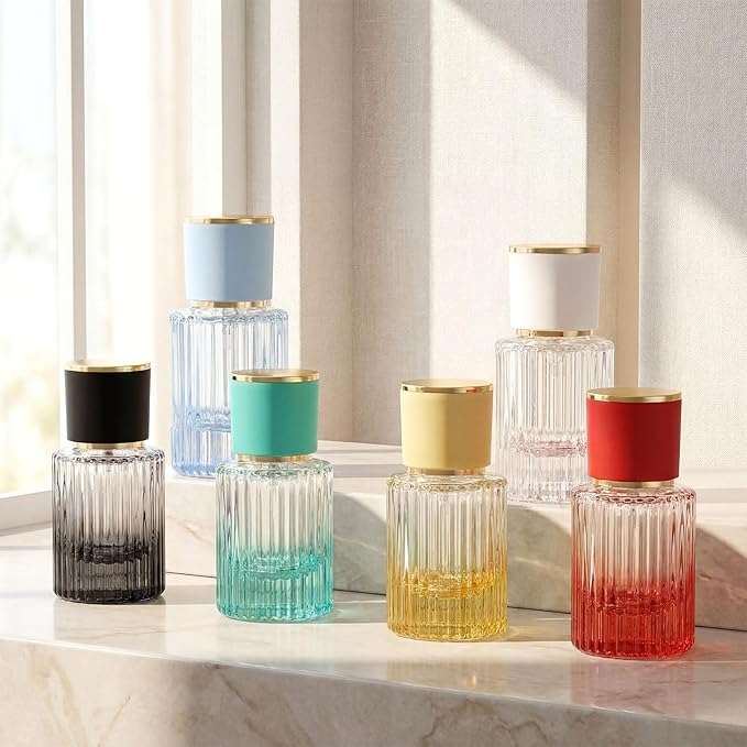 6 Pcs 30/50/100ml Empty Glass Perfume Bottles Bulk Pack for Perfume Makers Refillable Atomizer Cologne Bottles DIY Vintage Fragrance Packaging Glass Bottling Supplies (Assorted Colors,30 ml)